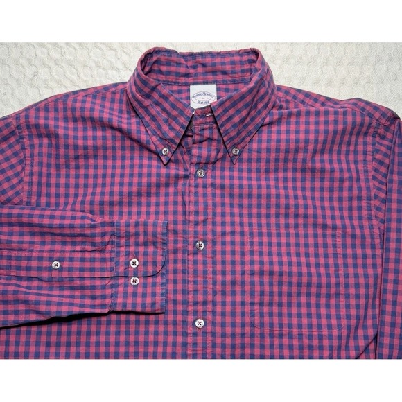 Brooks Brothers Other - Brooks Brothers Mens Medium Gingham Button Down Dress Shirt Red Blue‎ Cotton M